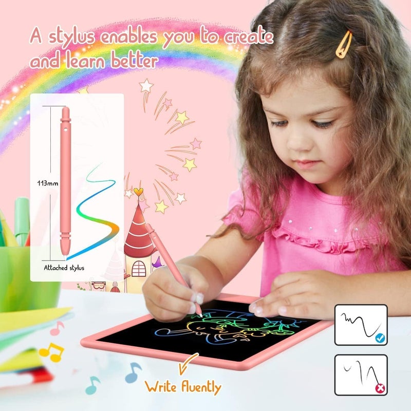 BUKEBU لوحة كتابة LCD، لوح رسم 10.5 بوصة ملون، جهاز لوحي إلكتروني للرسم، ألواح رسم، هدايا سفر للأطفال من عمر 3 إلى 8 سنوات (وردي) - Image 3